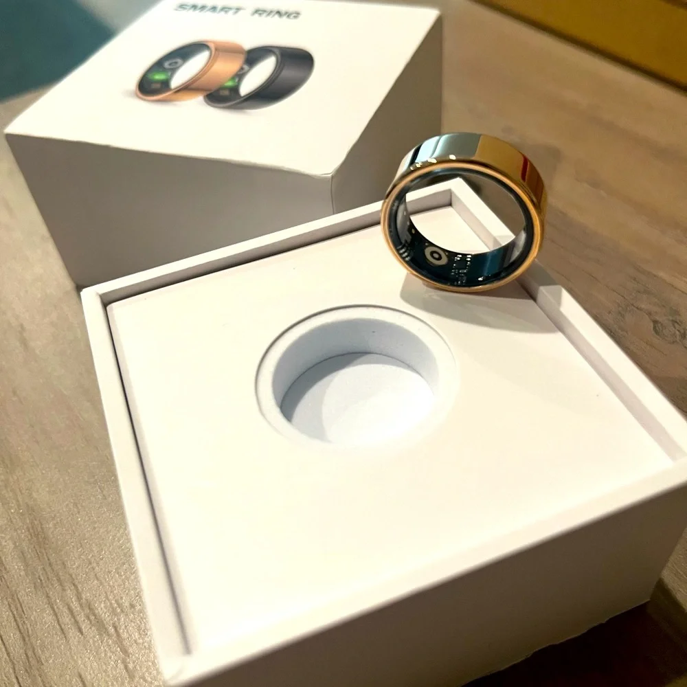 QRing Smart Ring Fitness Tracker IP68 Waterproof (Golden) Size 8